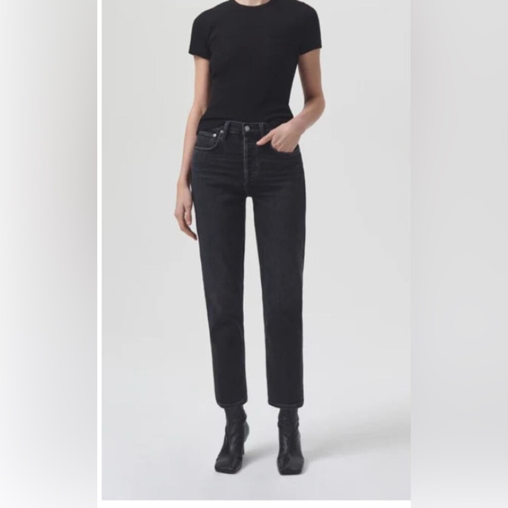 Agolde Riley High Rise Straight Crop Stretch Black Wash 29